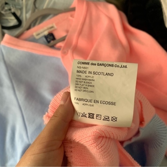 Comme des Garçons GIRL x Lochaven of Scotland Cardigan Colorblock Pink Blue - Picture 6 of 7